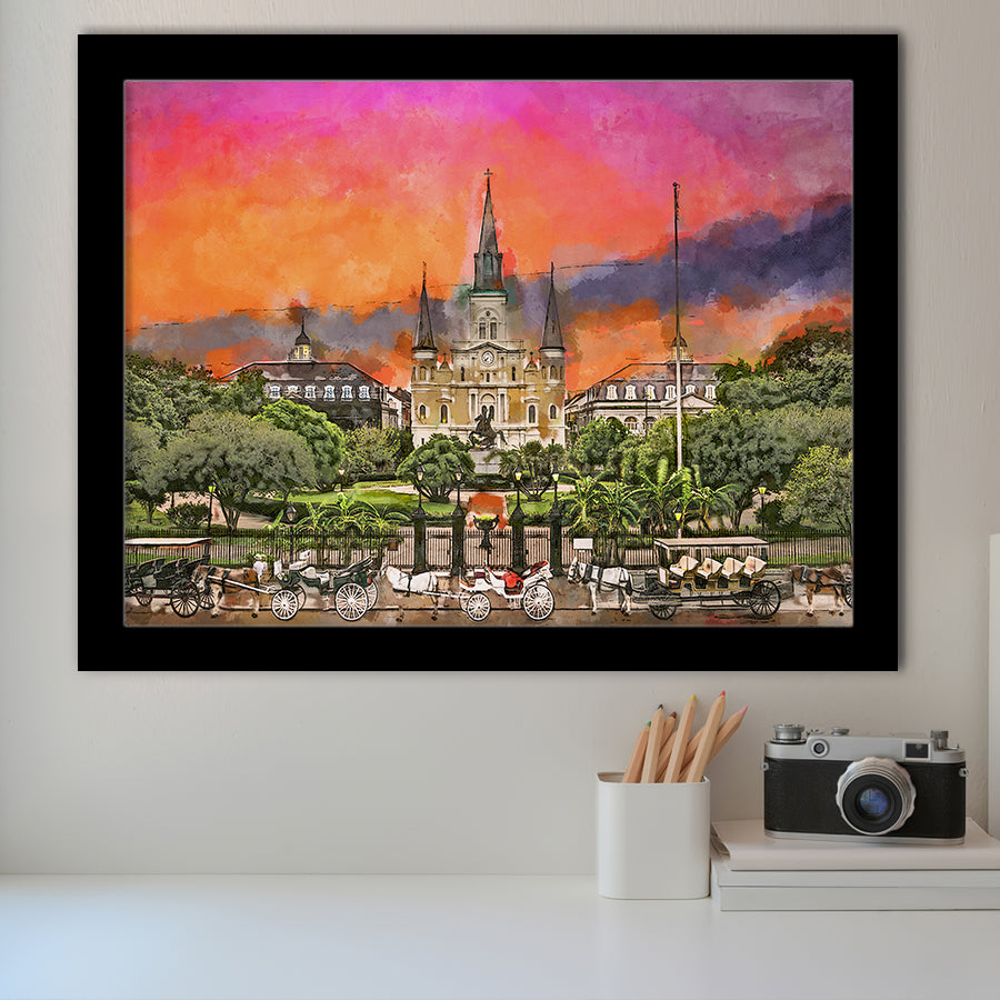New Orleans Louisiana Jackson Square City Art Watercolor Framed Art Prints Wall Art Decor,Framed Picture
