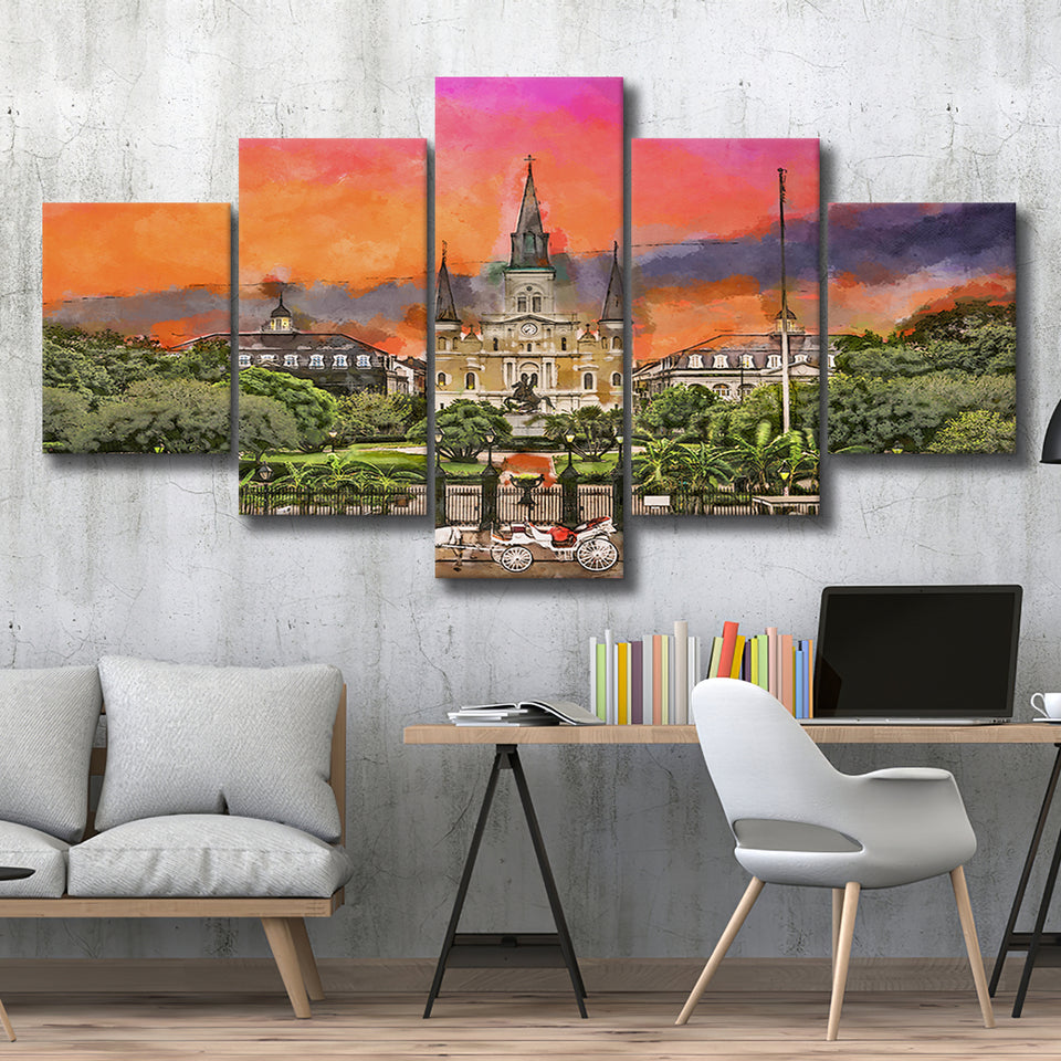 New Orleans Louisiana Jackson Square 5 Pieces Mixed Canvas Prints Wall Art Home Decor