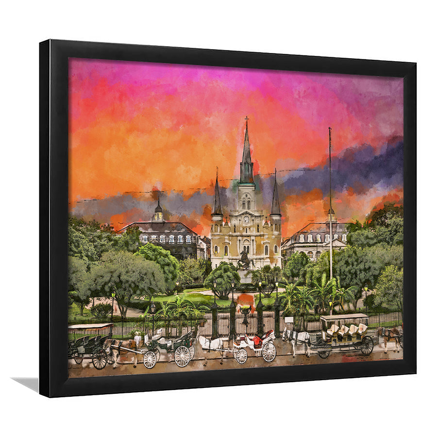 New Orleans Louisiana Jackson Square City Art Watercolor Framed Art Prints Wall Art Decor,Framed Picture