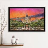 New Orleans Louisiana Jackson Square City Art Watercolor Framed Canvas Prints Wall Art Home Decor,Floating Frame