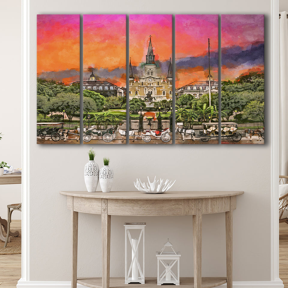 New Orleans Louisiana Jackson Square 5 Pieces Extra Large Canvas Prints Wall Art Home Decor