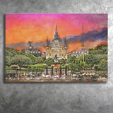 New Orleans Louisiana Jackson Square City Art Watercolor Canvas Prints Wall Art Home Decor, Large Canvas