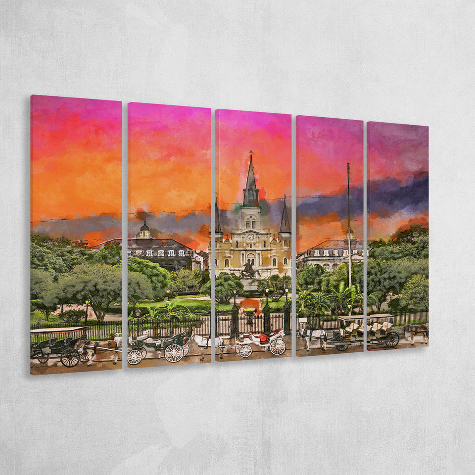 New Orleans Louisiana Jackson Square 5 Pieces Extra Large Canvas Prints Wall Art Home Decor