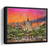 New Orleans Louisiana Jackson Square City Art Watercolor Framed Canvas Prints Wall Art Home Decor,Floating Frame