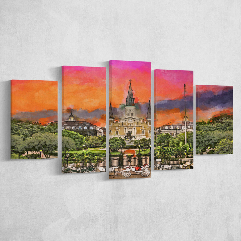 New Orleans Louisiana Jackson Square 5 Pieces Mixed Canvas Prints Wall Art Home Decor