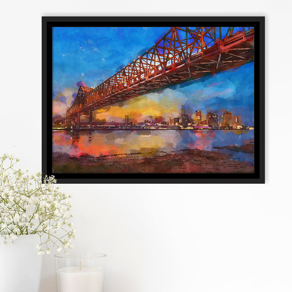 New Orleans Louisiana Usa Crescent City City Art Watercolor Framed Canvas Prints Wall Art Home Decor,Floating Frame