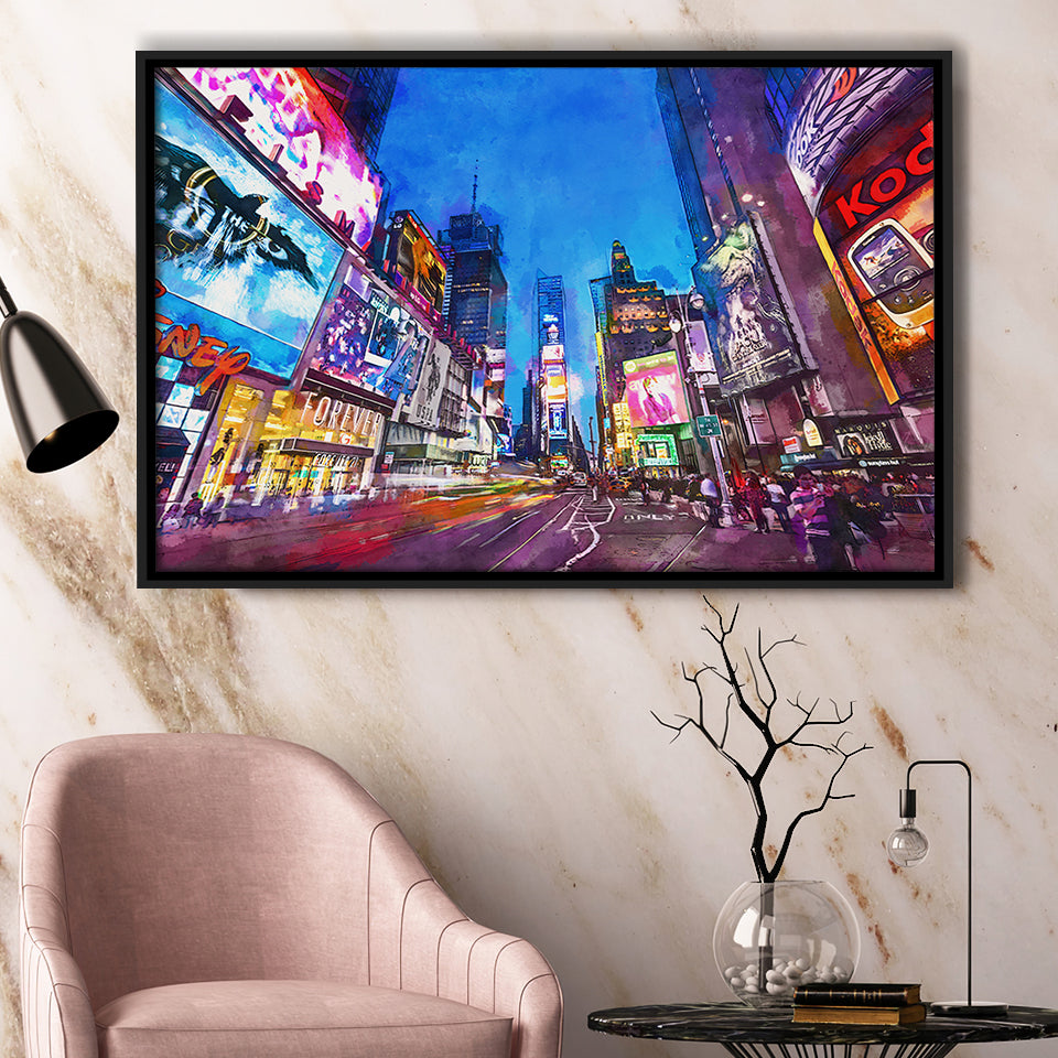 New York City April City Art Watercolor Framed Canvas Prints Wall Art Home Decor,Floating Frame