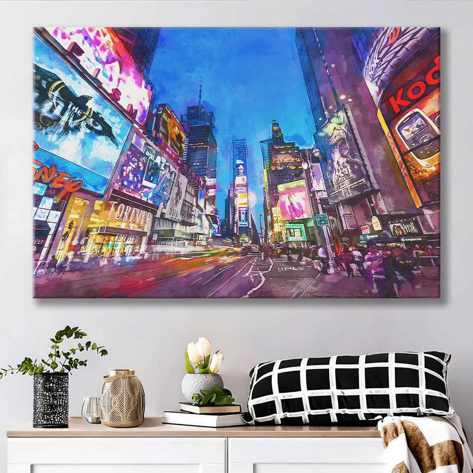 New York City April City Art Watercolor Canvas Prints Wall Art Home Decor, Large Canvas