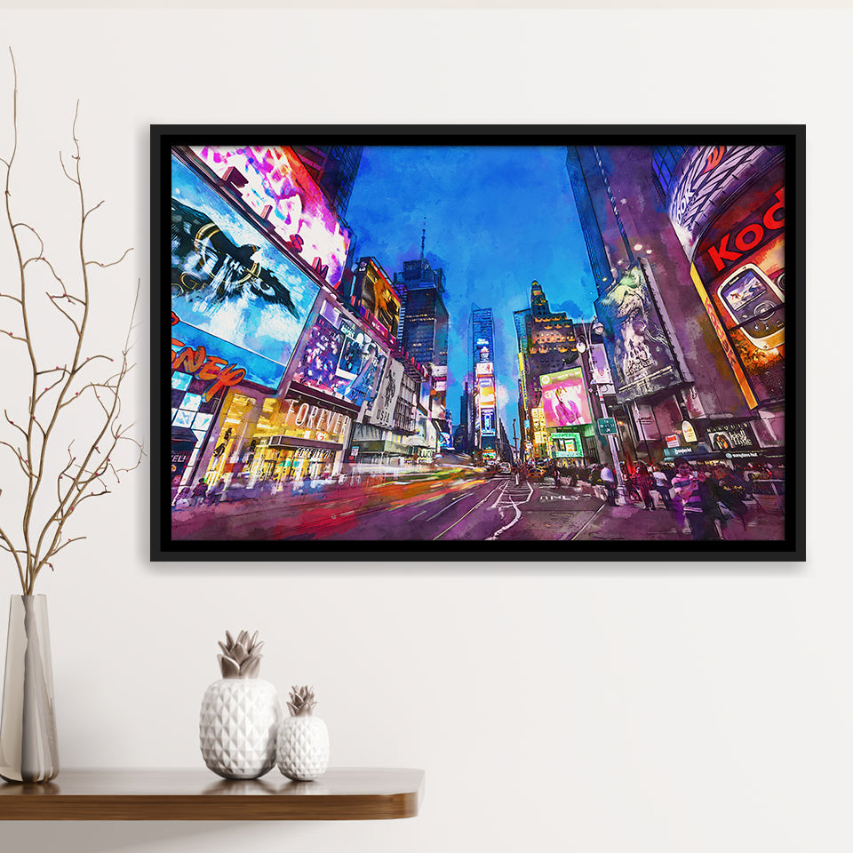 New York City April City Art Watercolor Framed Canvas Prints Wall Art Home Decor,Floating Frame