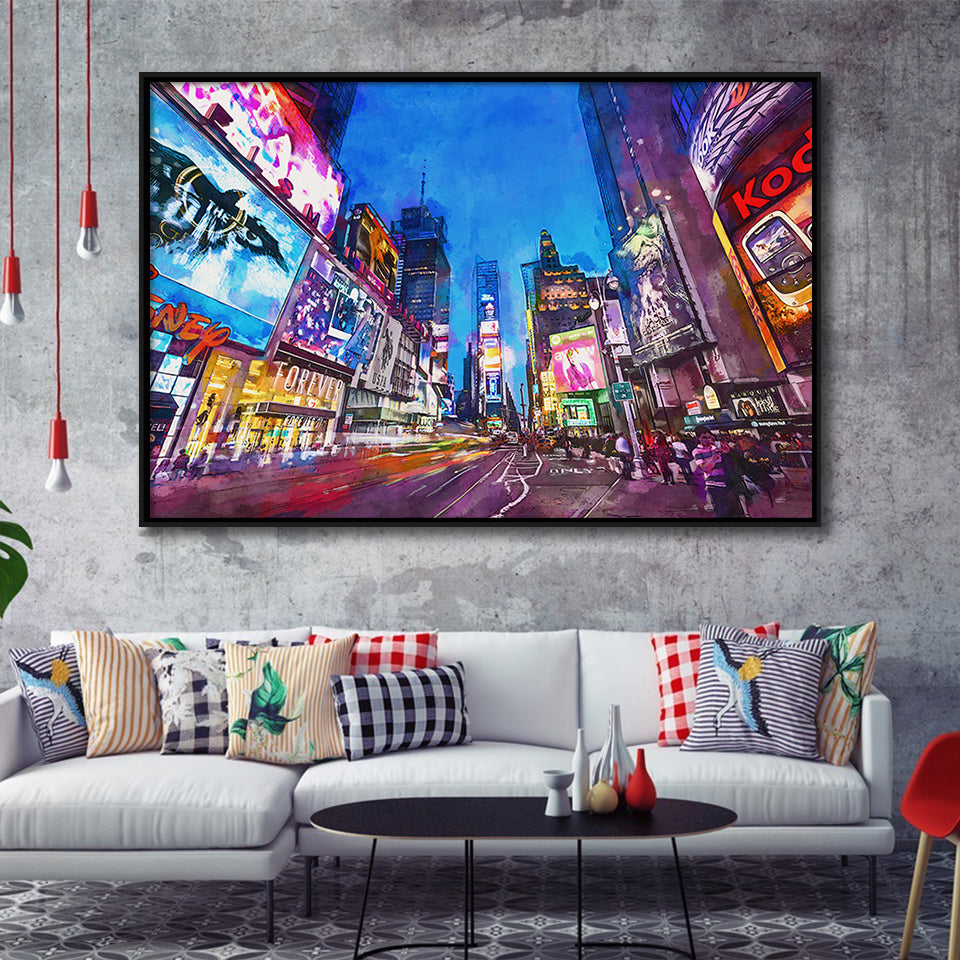New York City April City Art Watercolor Framed Canvas Prints Wall Art Home Decor,Floating Frame