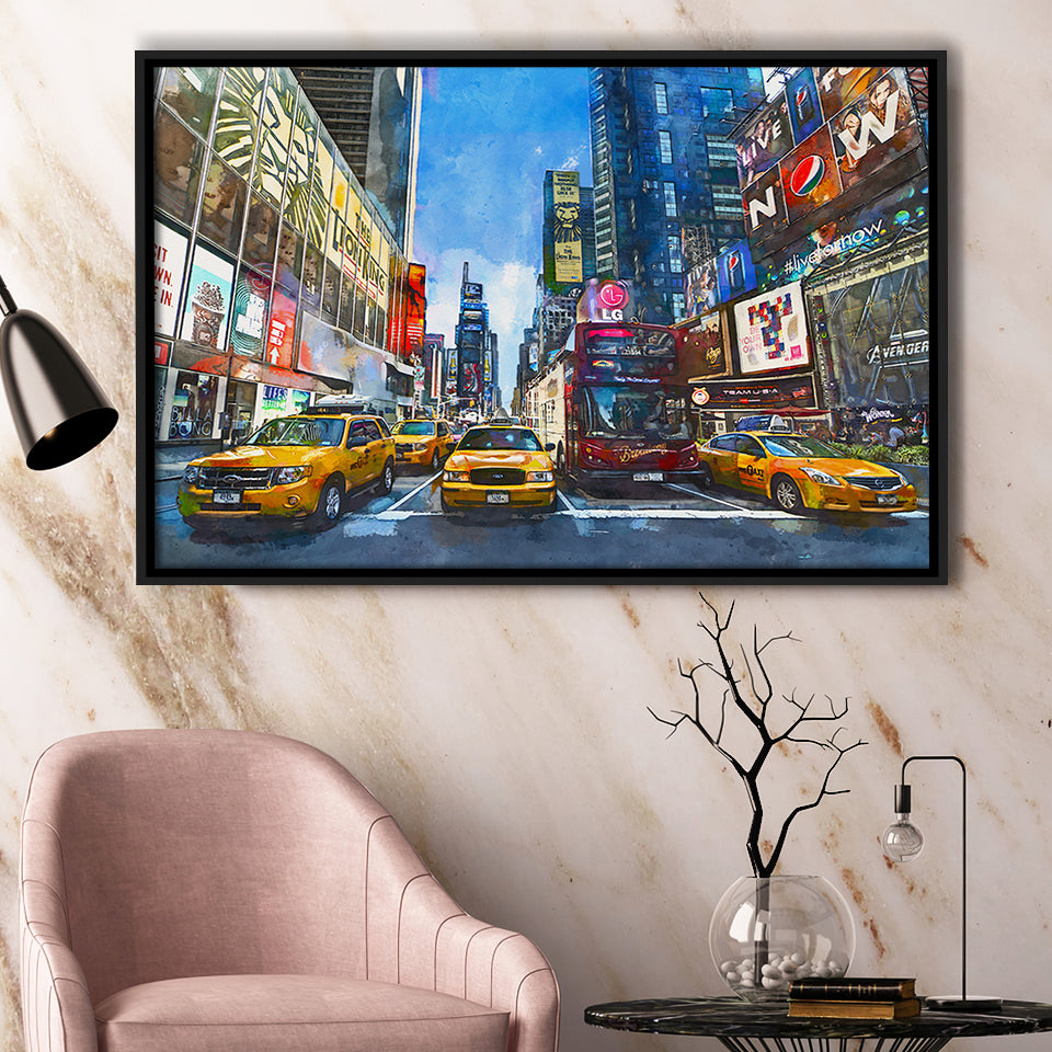 New York City Beautiful City Art Watercolor Framed Canvas Prints Wall Art Home Decor,Floating Frame