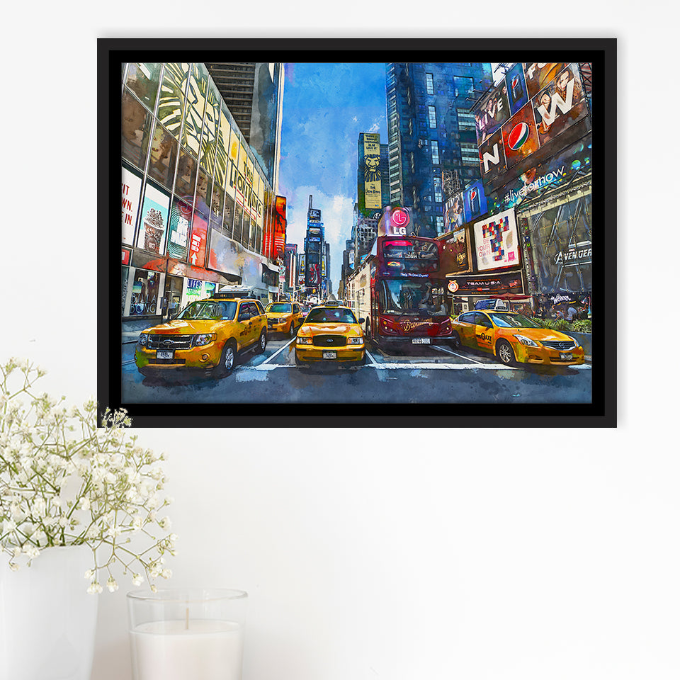 New York City Beautiful City Art Watercolor Framed Canvas Prints Wall Art Home Decor,Floating Frame