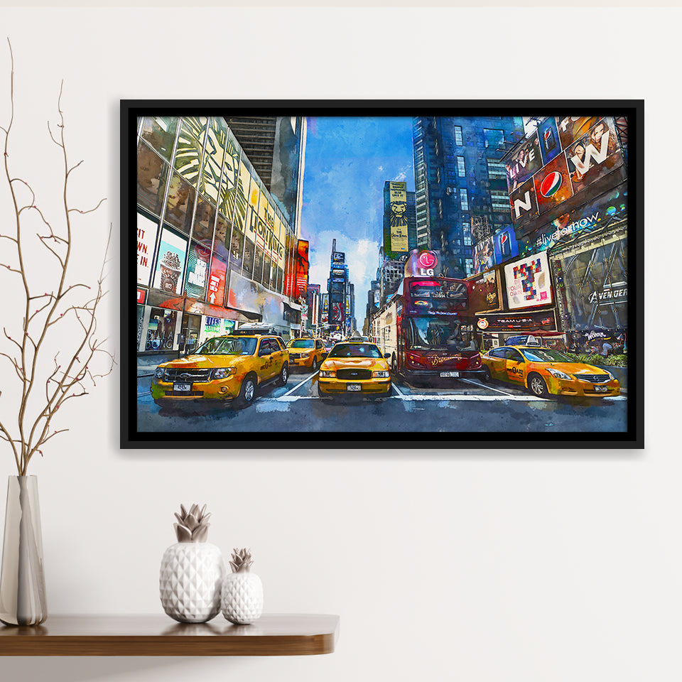 New York City Beautiful City Art Watercolor Framed Canvas Prints Wall Art Home Decor,Floating Frame