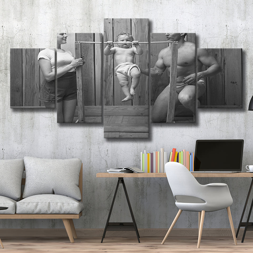 New Baby Black And White Print, Baby'S First Birthday 5 Panels, Canvas Prints Wall Art Decor, Large Canvas Art