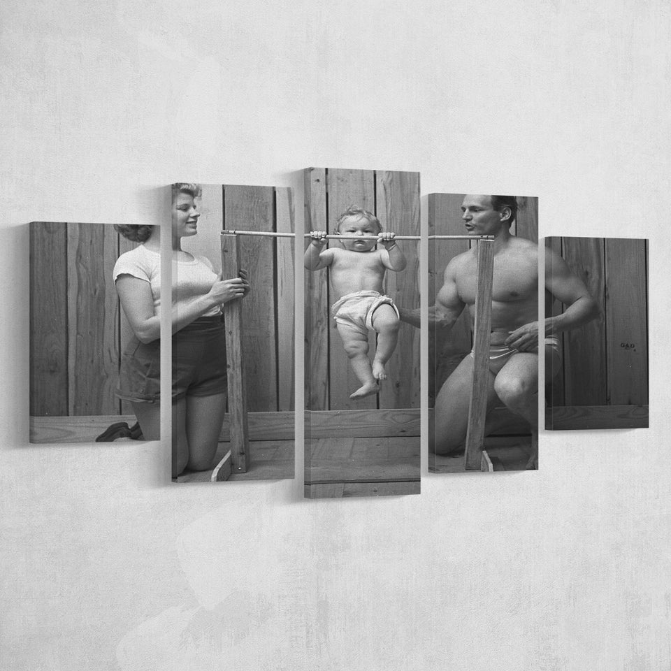 New Baby Black And White Print, Baby'S First Birthday 5 Panels, Canvas Prints Wall Art Decor, Large Canvas Art