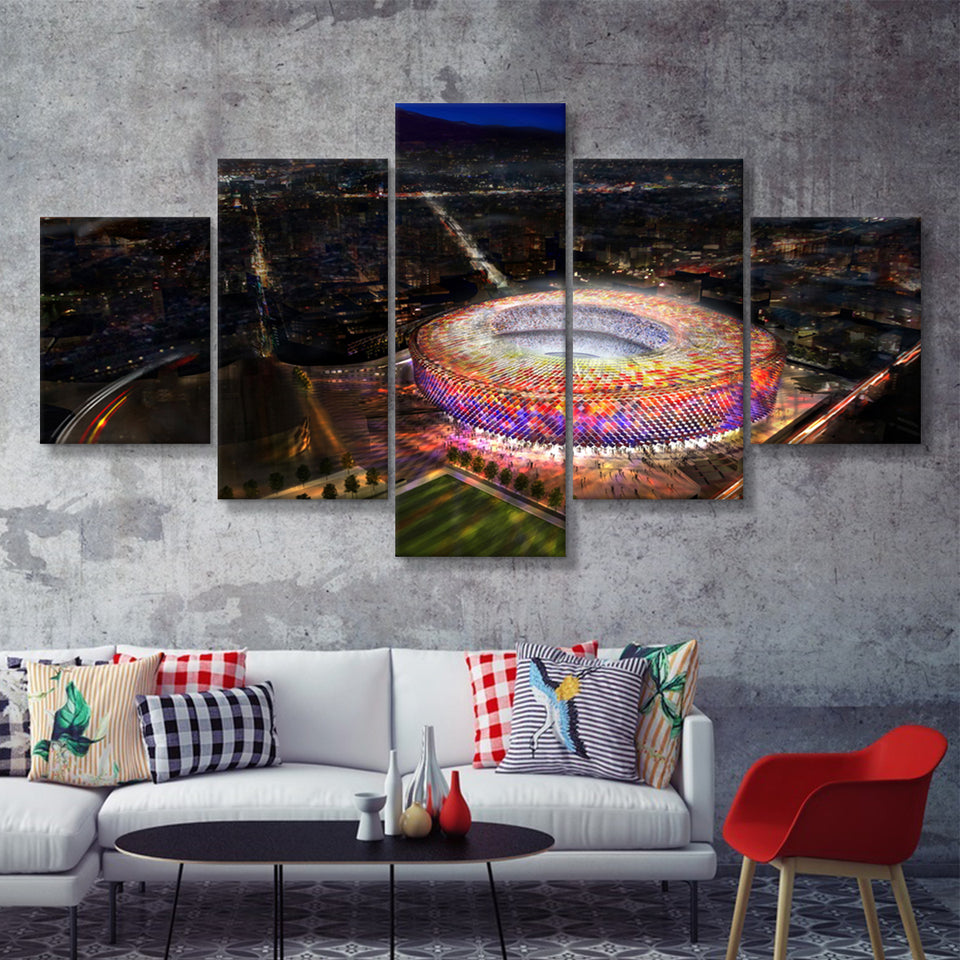 New Camp Nou Aerial View, Football Stadium 5 Pieces Canvas Prints Wall Art - Painting Canvas, Multi Panel, Fan Gift