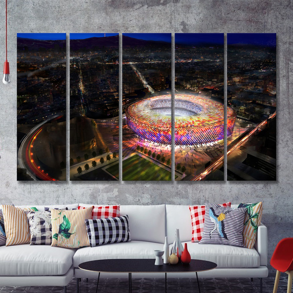 New Camp Nou Aerial View, Football Stadium 5 Pieces B Canvas Prints Wall Art - Painting Canvas,Multi Panel, Fan Gift