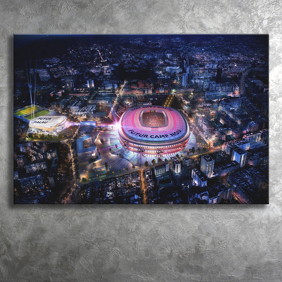 New Camp Nou Aerial View, Nightscapes, Football Stadium Canvas Prints Wall Art - Painting Canvas, Wall Decor, Fan Gift, Art Prints