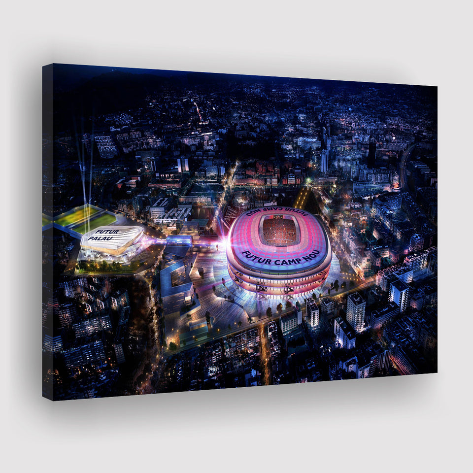 New Camp Nou Aerial View, Nightscapes, Football Stadium Canvas Prints Wall Art - Painting Canvas, Wall Decor, Fan Gift, Art Prints