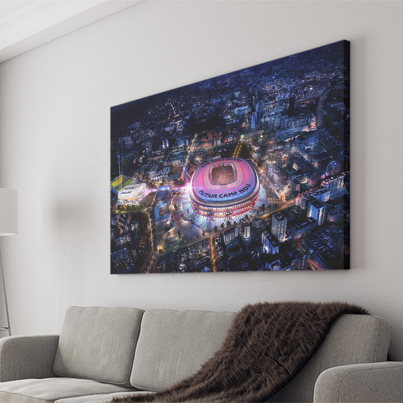 New Camp Nou Aerial View, Nightscapes, Football Stadium Canvas Prints Wall Art - Painting Canvas, Wall Decor, Fan Gift, Art Prints