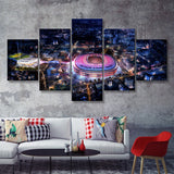 New Camp Nou Aerial View, Nightscapes, Football Stadium 5 Pieces Canvas Prints Wall Art - Painting Canvas, Multi Panel, Fan Gift