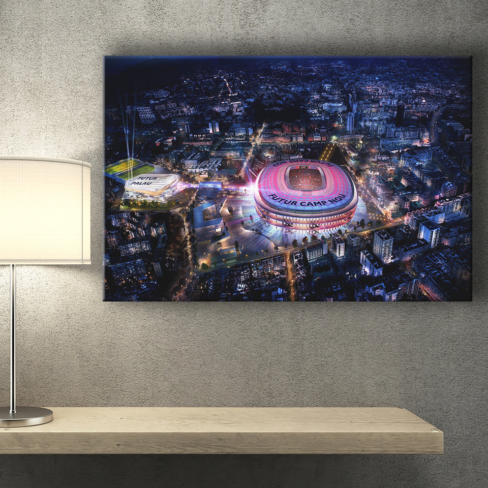 New Camp Nou Aerial View, Nightscapes, Football Stadium Canvas Prints Wall Art - Painting Canvas, Wall Decor, Fan Gift, Art Prints