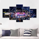 New Camp Nou Aerial View, Nightscapes, Football Stadium 5 Pieces Canvas Prints Wall Art - Painting Canvas, Multi Panel, Fan Gift