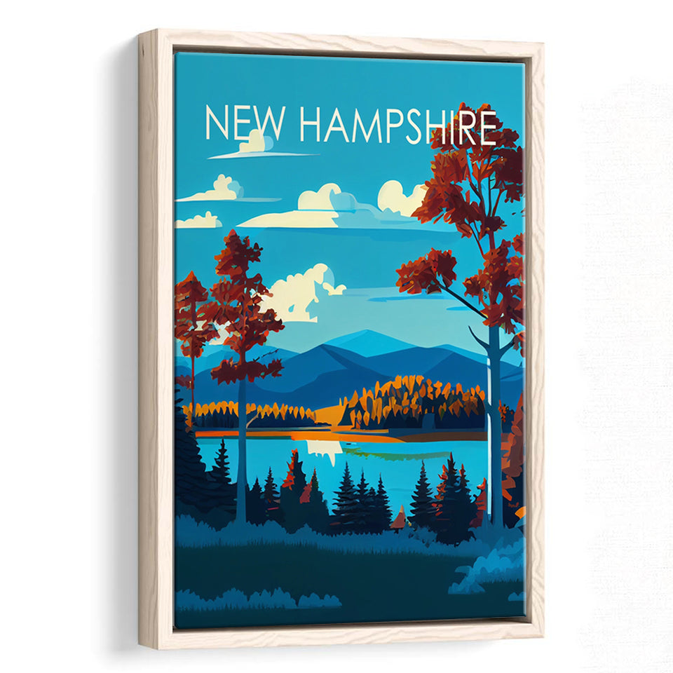 New Hampshire Retro Art Print, Large Canvas, Framed Canvas Print Wall Art Home Decor, Floating Frame