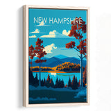 New Hampshire Retro Art Print, Large Canvas, Framed Canvas Print Wall Art Home Decor, Floating Frame