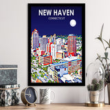 New Haven CT Art Night Landscape, City Art Print, Framed Art Print Wall Art Home Decor, Framed Picture