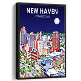New Haven CT Art Night Landscape, Large Canvas, Framed Canvas Print Wall Art Home Decor, Floating Frame