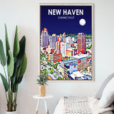 New Haven CT Art Night Landscape, Large Canvas, Framed Canvas Print Wall Art Home Decor, Floating Frame