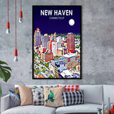New Haven CT Art Night Landscape, City Art Print, Framed Art Print Wall Art Home Decor, Framed Picture