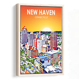 New Haven CT Art Sunset Landscape, Large Canvas, Framed Canvas Print Wall Art Home Decor, Floating Frame