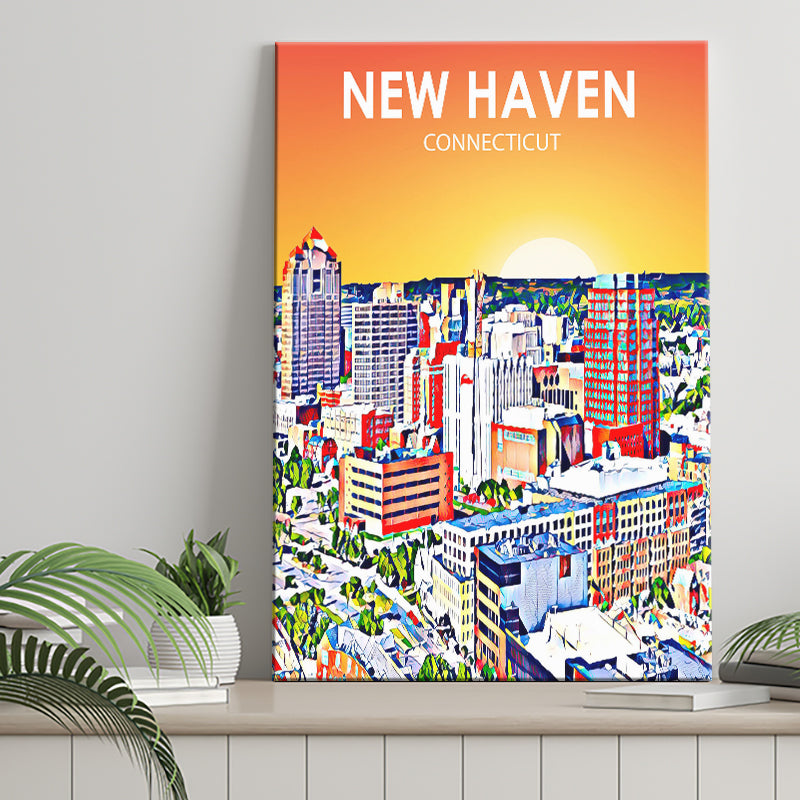 New Haven CT Art Sunset Landscape ,City Art Print, Large Canvas, Canvas Print Wall Art Home Decor