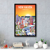 New Haven CT Art Sunset Landscape, Large Canvas, Framed Canvas Print Wall Art Home Decor, Floating Frame