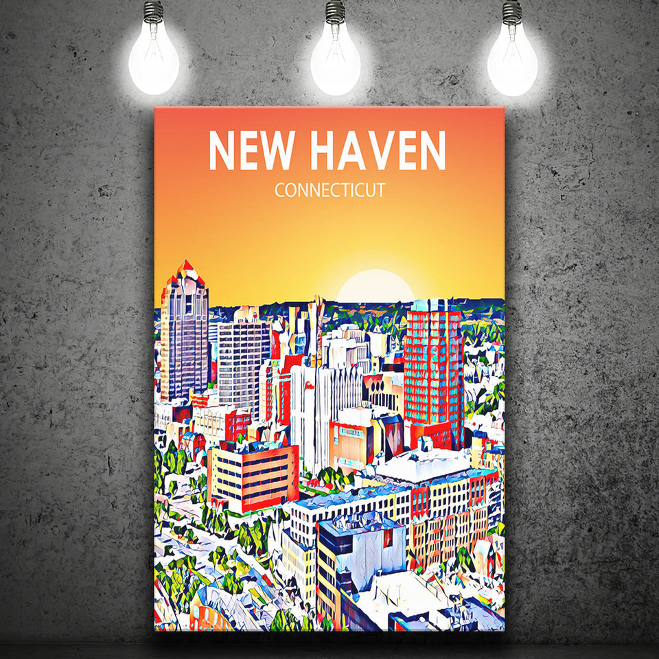 New Haven CT Art Sunset Landscape ,City Art Print, Large Canvas, Canvas Print Wall Art Home Decor