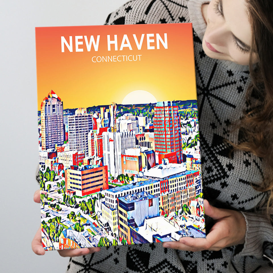 New Haven CT Art Sunset Landscape ,City Art Print, Large Canvas, Canvas Print Wall Art Home Decor