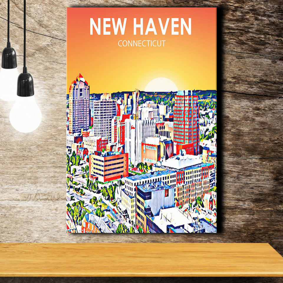 New Haven CT Art Sunset Landscape ,City Art Print, Large Canvas, Canvas Print Wall Art Home Decor