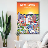 New Haven CT Art Sunset Landscape, Large Canvas, Framed Canvas Print Wall Art Home Decor, Floating Frame