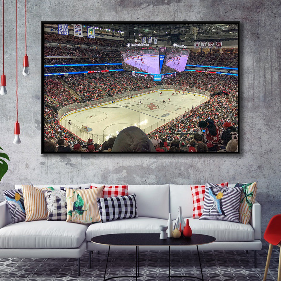 New Jersey Devils Stadium Framed Canvas Prints Prudential Center Wall Art,Sport Stadium Art Prints, Fan Gift