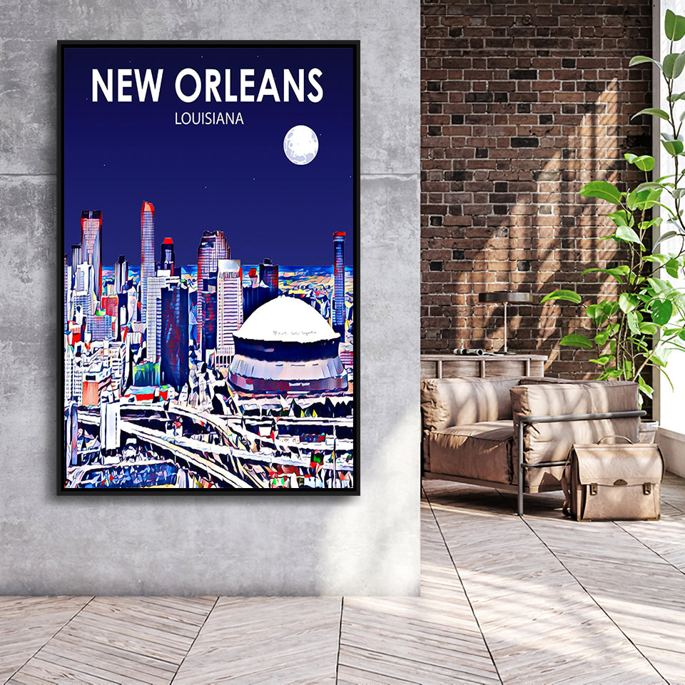 New Orleans LA Art V1, Large Canvas, Framed Canvas Print Wall Art Home Decor, Floating Frame