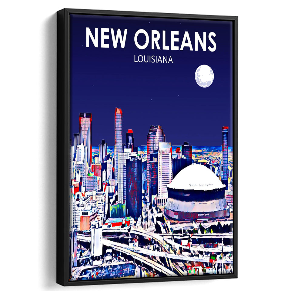 New Orleans LA Art V1, Large Canvas, Framed Canvas Print Wall Art Home Decor, Floating Frame