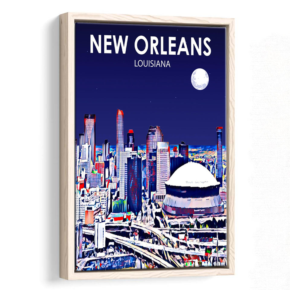New Orleans LA Art V1, Large Canvas, Framed Canvas Print Wall Art Home Decor, Floating Frame