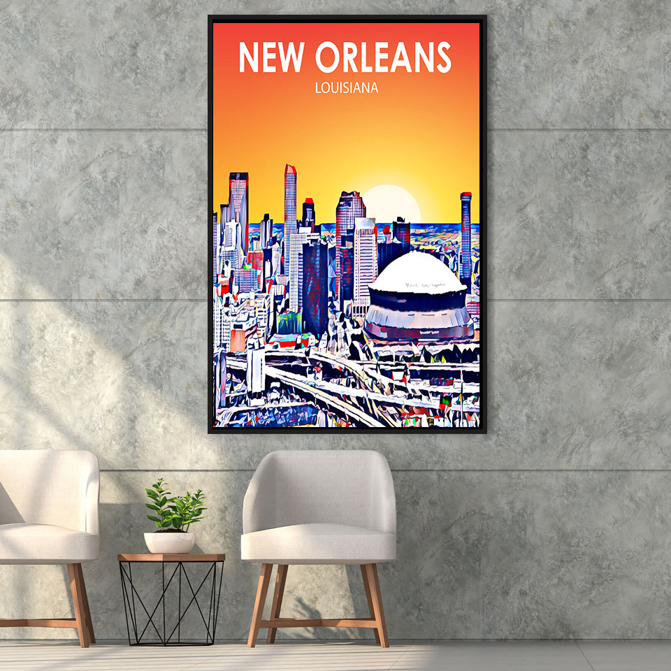 New Orleans LA Art, Large Canvas, Framed Canvas Print Wall Art Home Decor, Floating Frame