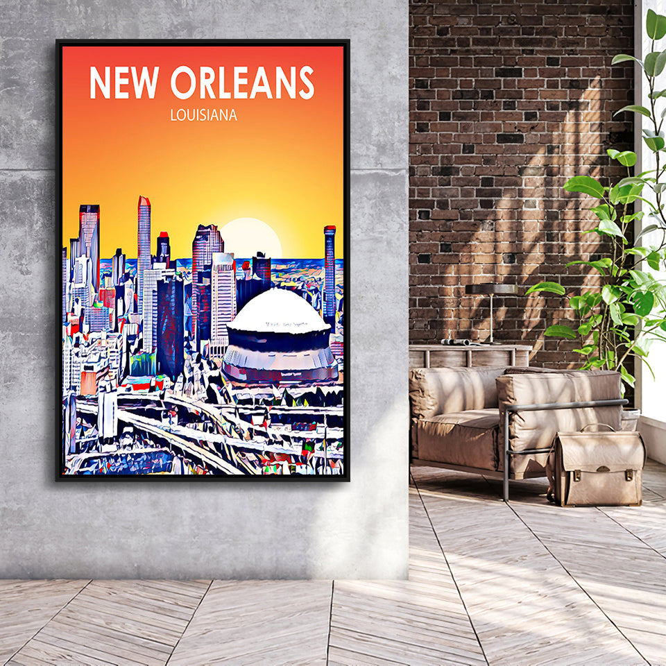 New Orleans LA Art, Large Canvas, Framed Canvas Print Wall Art Home Decor, Floating Frame