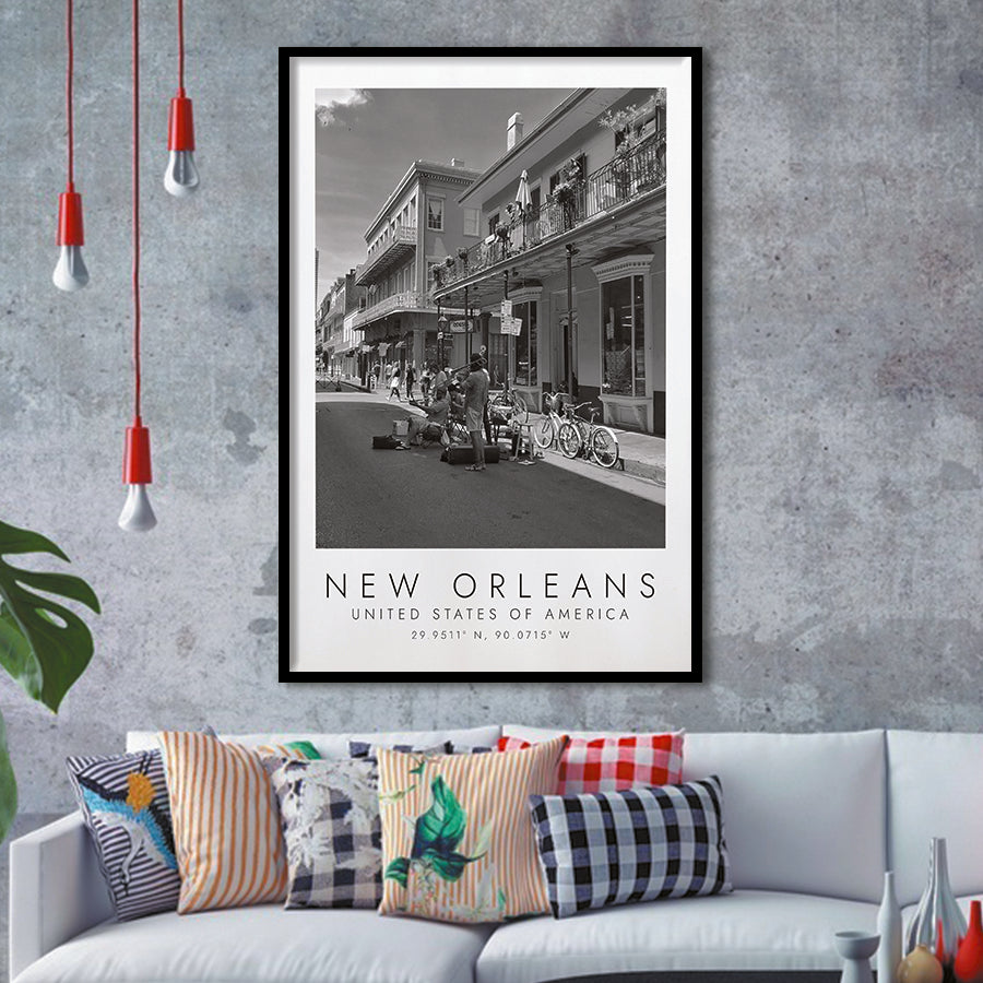 New Orleans Print Black And White Art Framed Art Prints Wall Art Decor, Framed Picture
