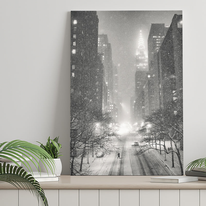 New York City Winter Night Overlooking The Chrysler Building Canvas Wall Art - Canvas Prints, Prints for Sale, Canvas Painting
