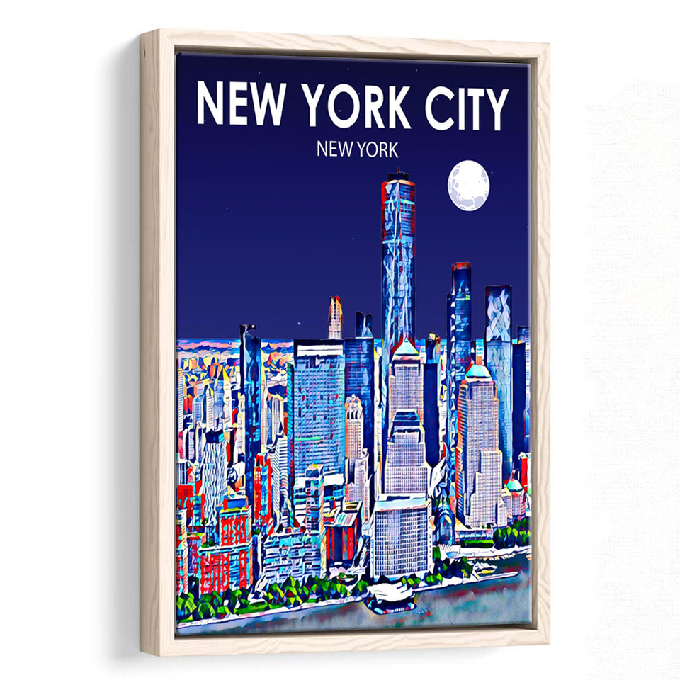 New York City NY Art V1, Large Canvas, Framed Canvas Print Wall Art Home Decor, Floating Frame
