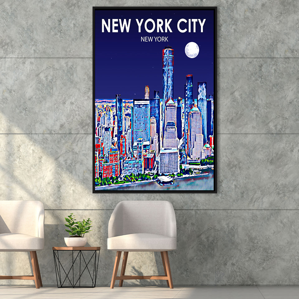 New York City NY Art V1, Large Canvas, Framed Canvas Print Wall Art Home Decor, Floating Frame